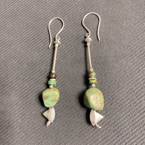 Hand Crafted Jewelry - Hand Crafted Unique Earth “One of a Kind” Turquoise & S-Silver Earrings